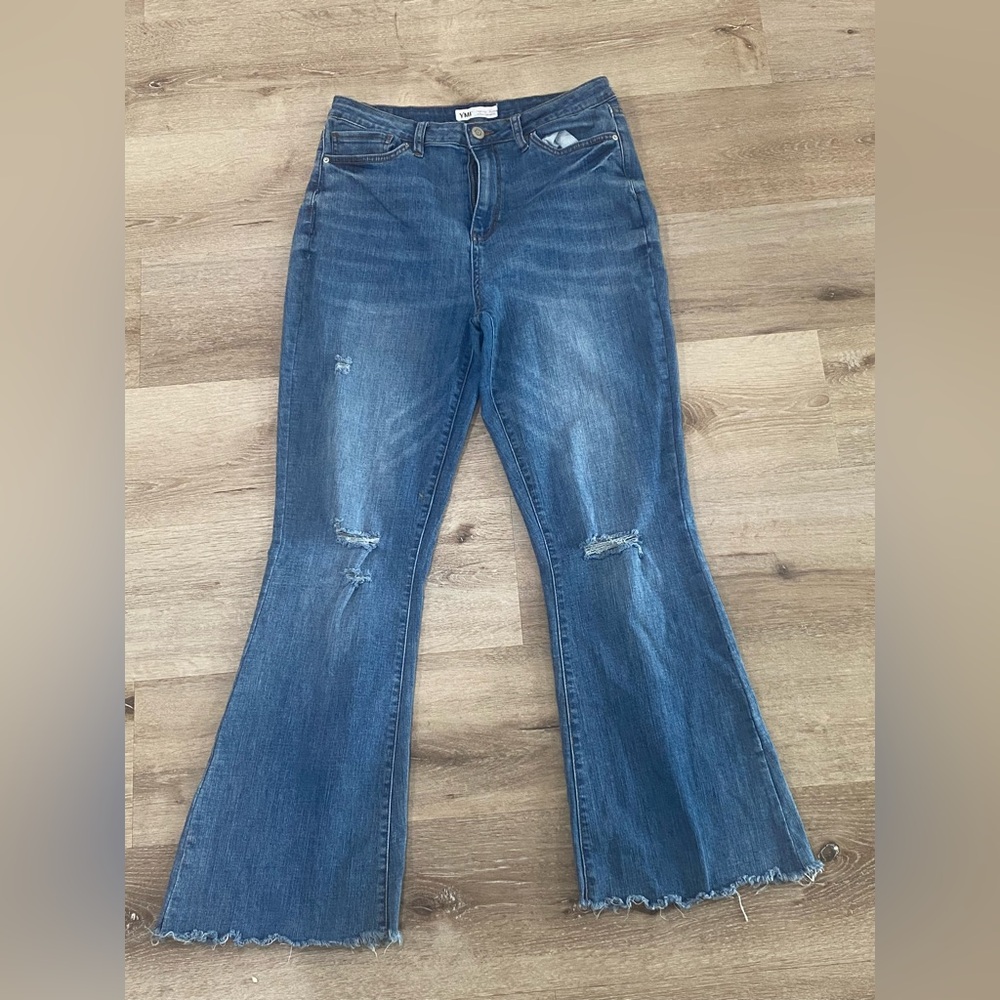 YMI High Rise Flare Distressed Light Washed Juniors Size 13 Denim Jeans